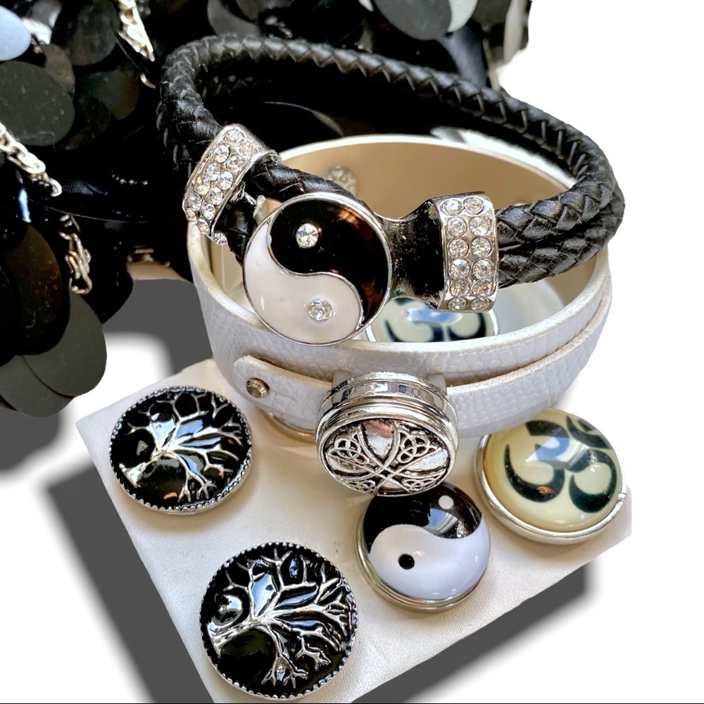LEATHER BRACELET W/6 INTERCHANGEABLE GEMS *BRAND-NEW* OM YOGA BUDDAH LIFE